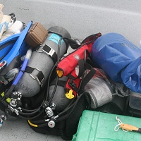 Some of the equipment required for the field study. Note the scraper.